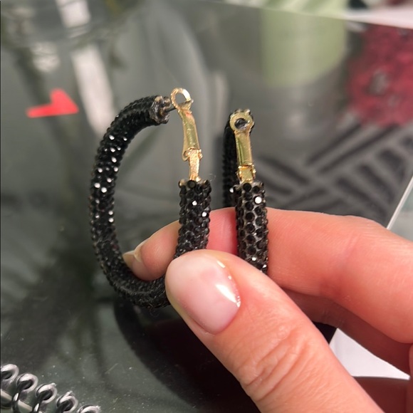 Swarovski Crystals Black Hoop Earrings - Picture 3 of 4